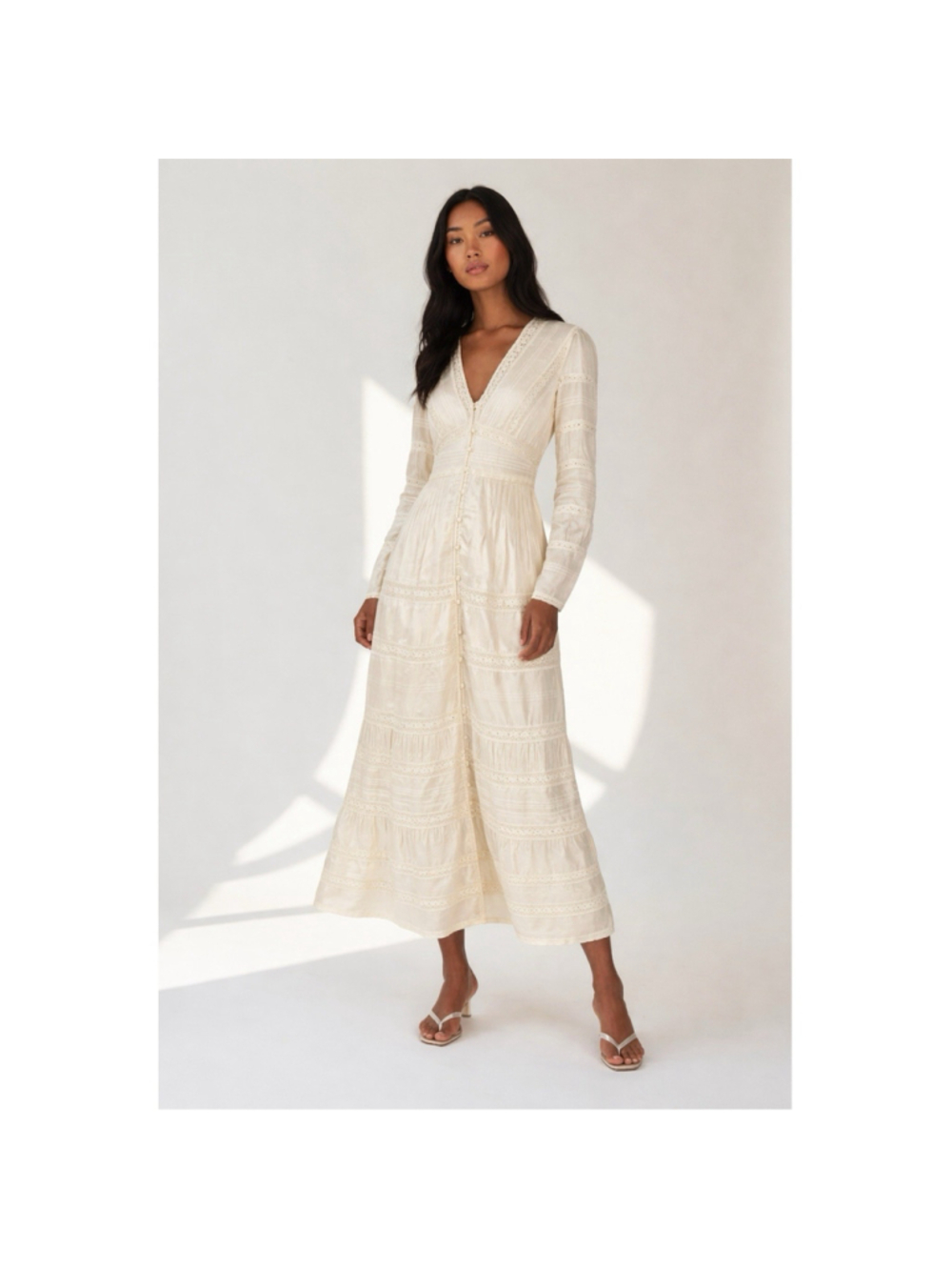 LoveShackFancy Ellitia Maxi Dress Victorian Lace Button Front Ivory NWT Size 4 - Picture 4 of 15